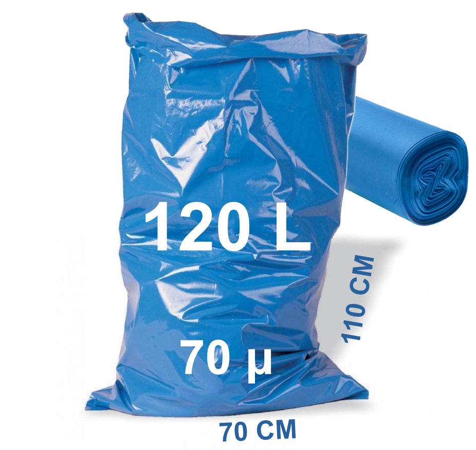 Túi rác LDPE màu xanh dương 120L, độ dày 70μ, cuộn 25 túi