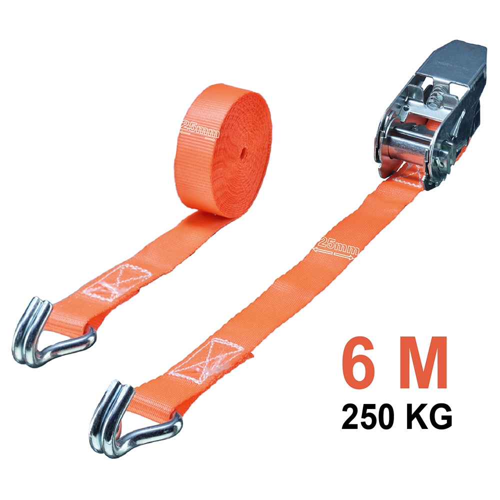Dây tăng đơ chằng hàng Tector 84504, móc chữ J đôi, tải trọng 250kg, bản rộng 25mm, chiều dài 6m